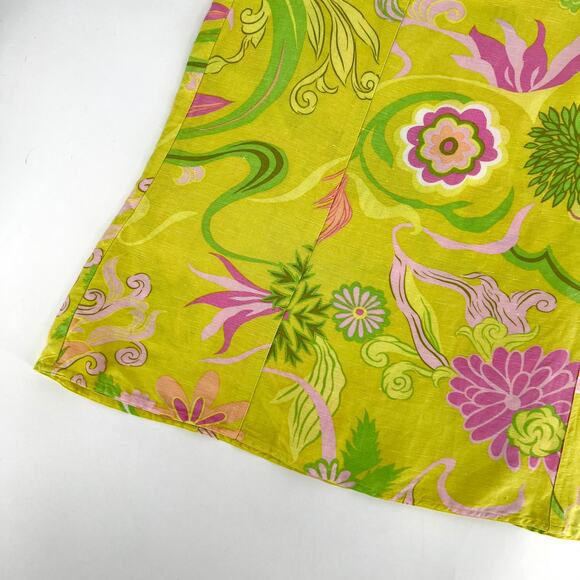 Vintage 90s Linen Blend Retro Floral Psychedelic Skirt Yellow Size 14 - Picture 4 of 8